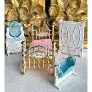 Vintage Die Cast Doll House Bedroom Furniture Set Littles Metal Mattel 1:24 1980